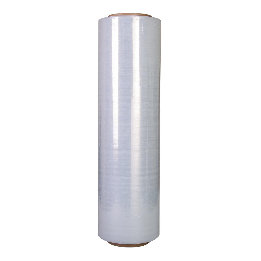 Single clear 18-inch hand stretch wrap roll on a white background